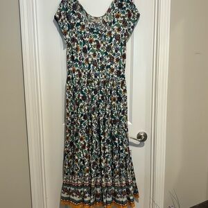 NWT Soft Surroundings KARA Day to night Dress Beautiful Pattern Ruffle Hem SZ S